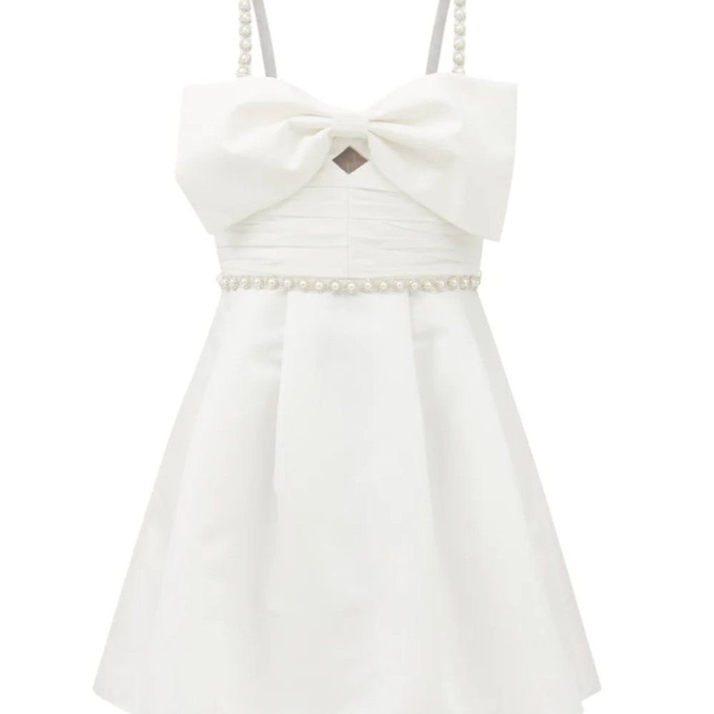 Self-Potrait Bow-tied crystal-embellished taffeta mini dress